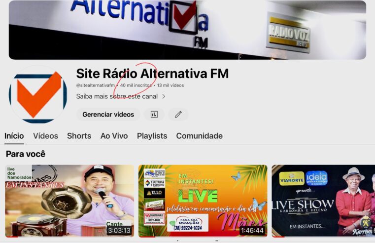 YouTube da Alternativa FM chega a 40 mil seguidores