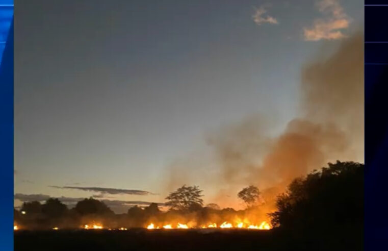 Fogo atinge vegetação próxima a residências no Bairro São João