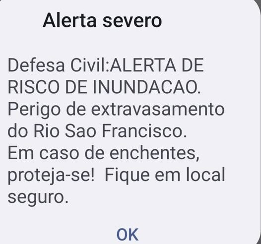 Defesa Civil de São Francisco confirmou envio de alerta nos celulares